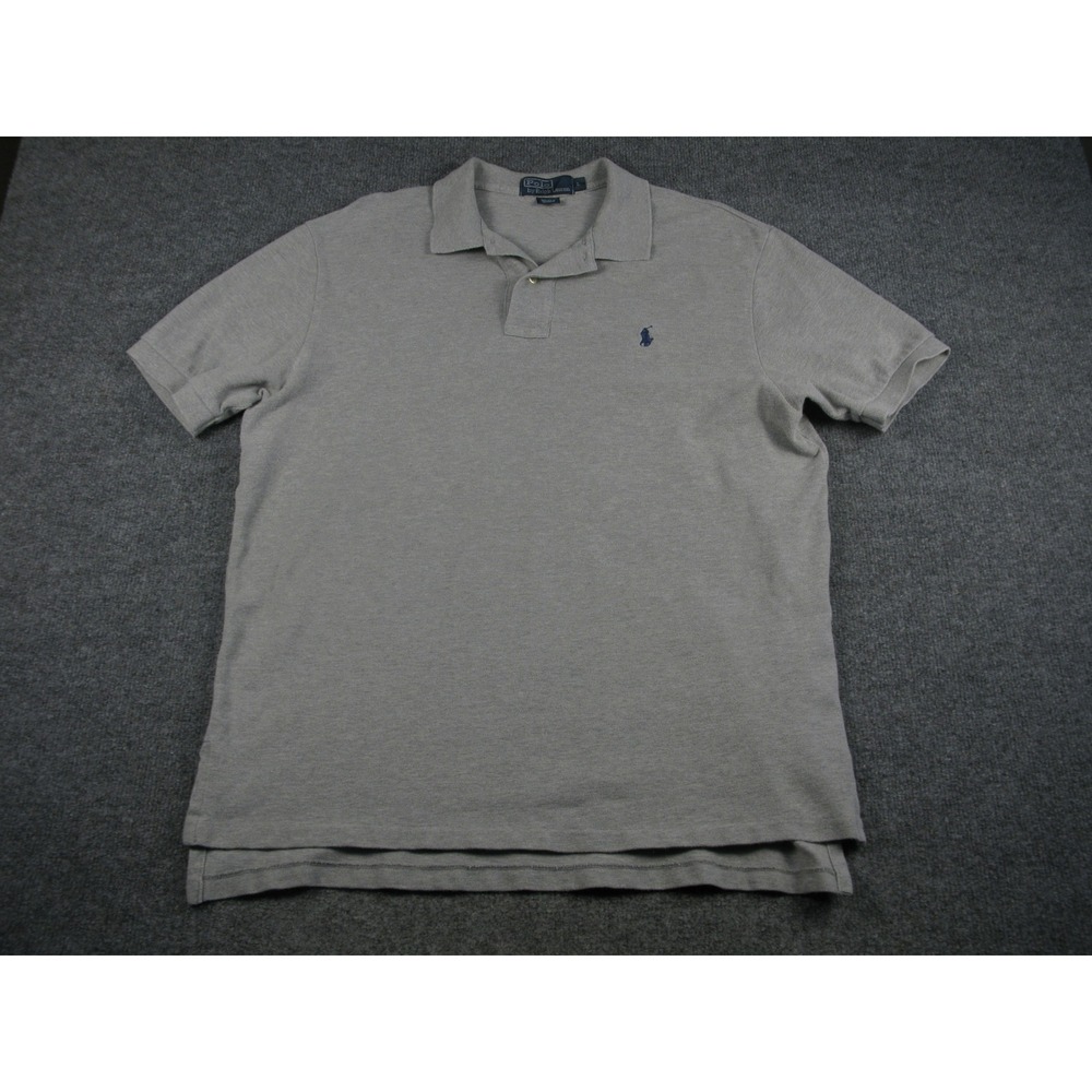 Polo Ralph Lauren Mens Short Sleeve Pique Polo Shirt Grey Large Pony Logo 2090